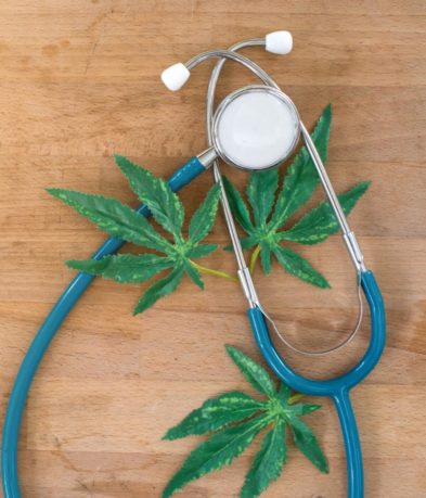 Cannabis leaves with stethoscope