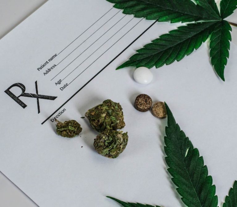 Closeup View of Medical Marijuana leaves and Cannabis buds