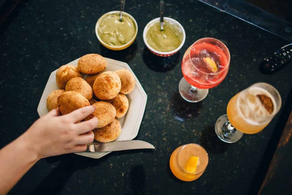 Baked goods and alcohol on a table