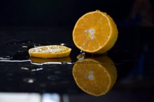 A sliced yellow lemon fruit