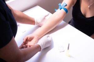 A woman getting her blood drawn