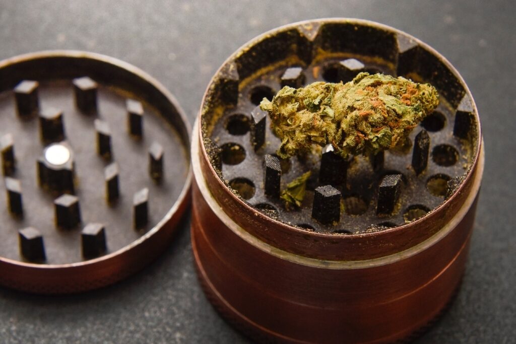 Marijuana buds in a grinder