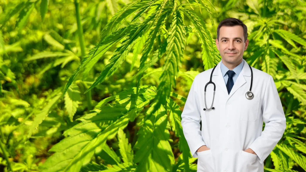 Medical Marijuana Doctor in Tallahassee standing in front of cannabis plants, providing expert care for Florida patients.