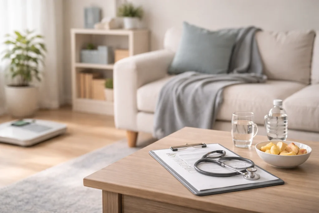 Minimalist living room with armchair and coffee table, featured image for How to Know If You Have an Eating Disorder: Common Symptoms of Anorexia.