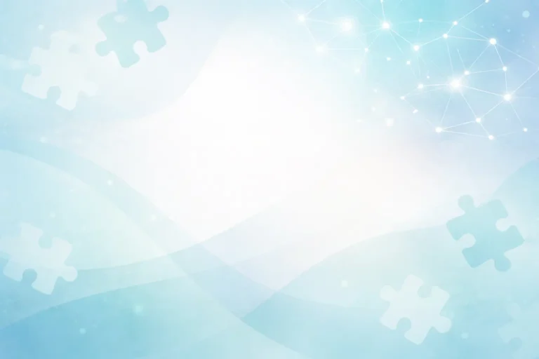 Abstract blue medical background illustrating the levels of autism with soft puzzle pieces and neural connection patterns