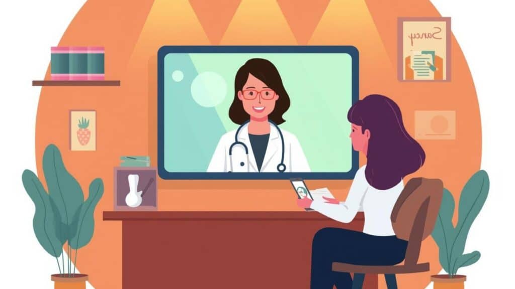 Patient attending a virtual doctor visit to get a medical marijuana card in Scranton, Pennsylvania.