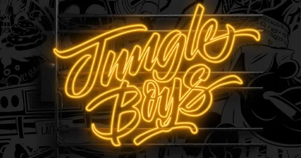 Jungle Boys neon sign inside a medical marijuana dispensary in Florida showcasing the brand’s signature style and atmosphere