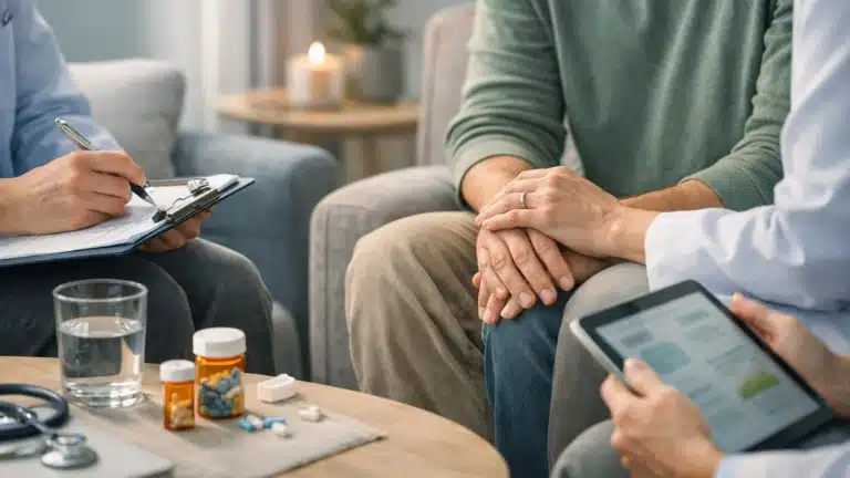Patient consulting with doctors about medication for PTSD as a qualifying condition for a Florida MMJ card