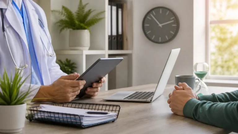 Doctor reviewing a patient’s Pennsylvania medical marijuana card application during an approval consultation appointment