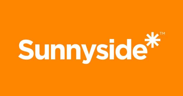 Sunnyside logo in white text on a solid orange background, featuring an asterisk-like star symbol at the end.
