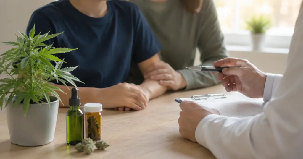 MMJ card consultation for a minor patient with caregiver and physician in Pennsylvania.