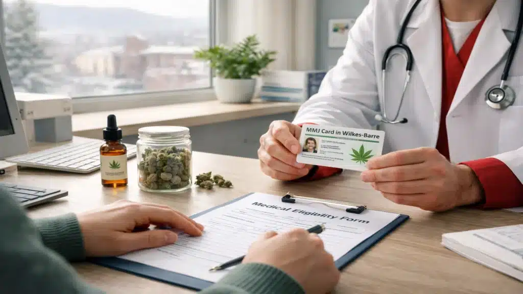Doctor reviewing a Medical Marijuana Card in Wilkes-Barre application with a Pennsylvania patient.