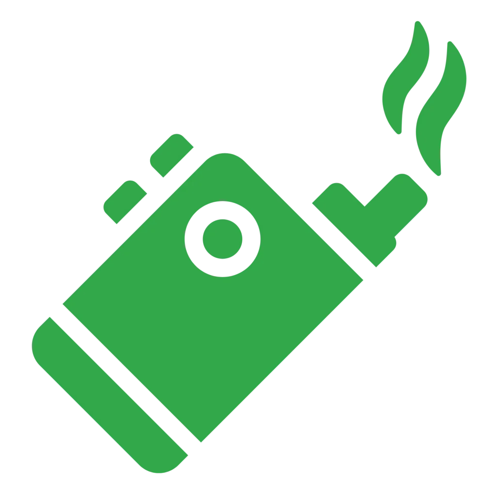 Green solid icon of a vaping device emitting vapor labeled "Vaporizers" representing inhalation-based medical cannabis options.