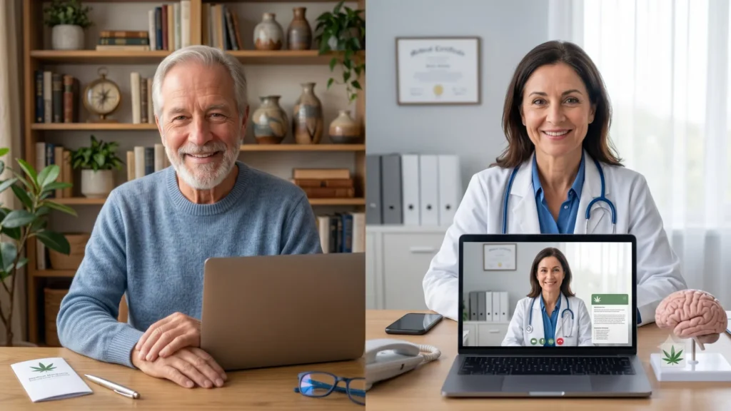 Patient receiving an online evaluation for a Medical Marijuana Card in New Castle, Pennsylvania with a licensed MMJ doctor.