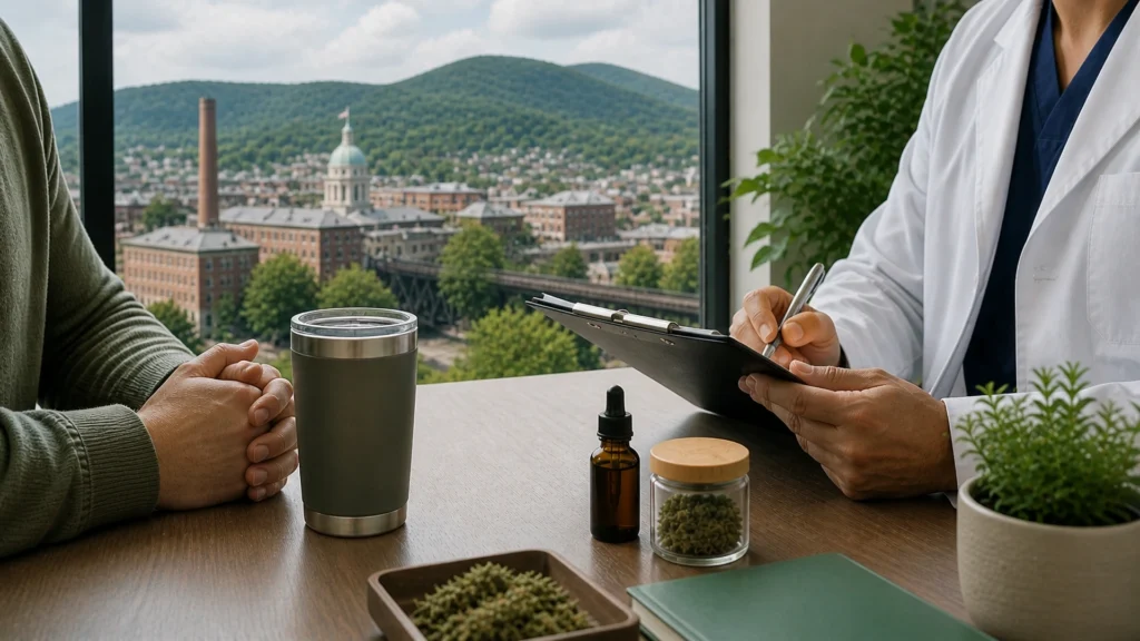 A Blair County resident completing an in person evaluation with a medical marijuana doctor for a medical marijuana card in Altoona.