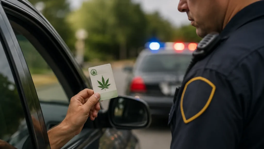 Driver showing a Medical Marijuana Card to a police officer during a traffic stop in Pennsylvania.