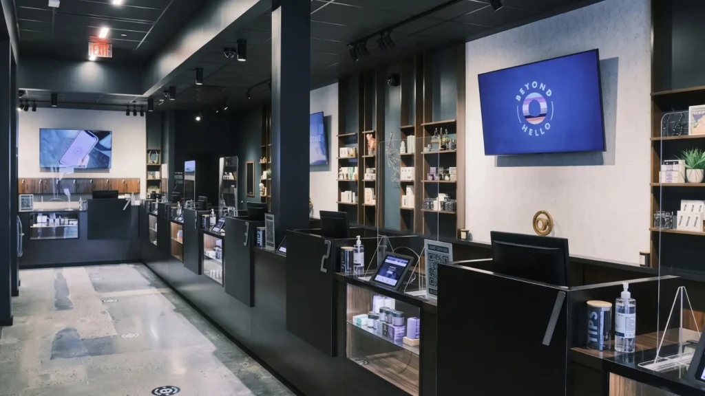Modern cannabis dispensary interior design.